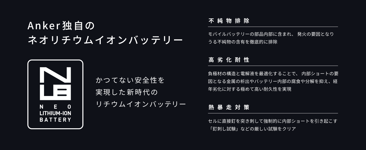 Anker独自のネオリチウムイオンバッテリーの詳細説明