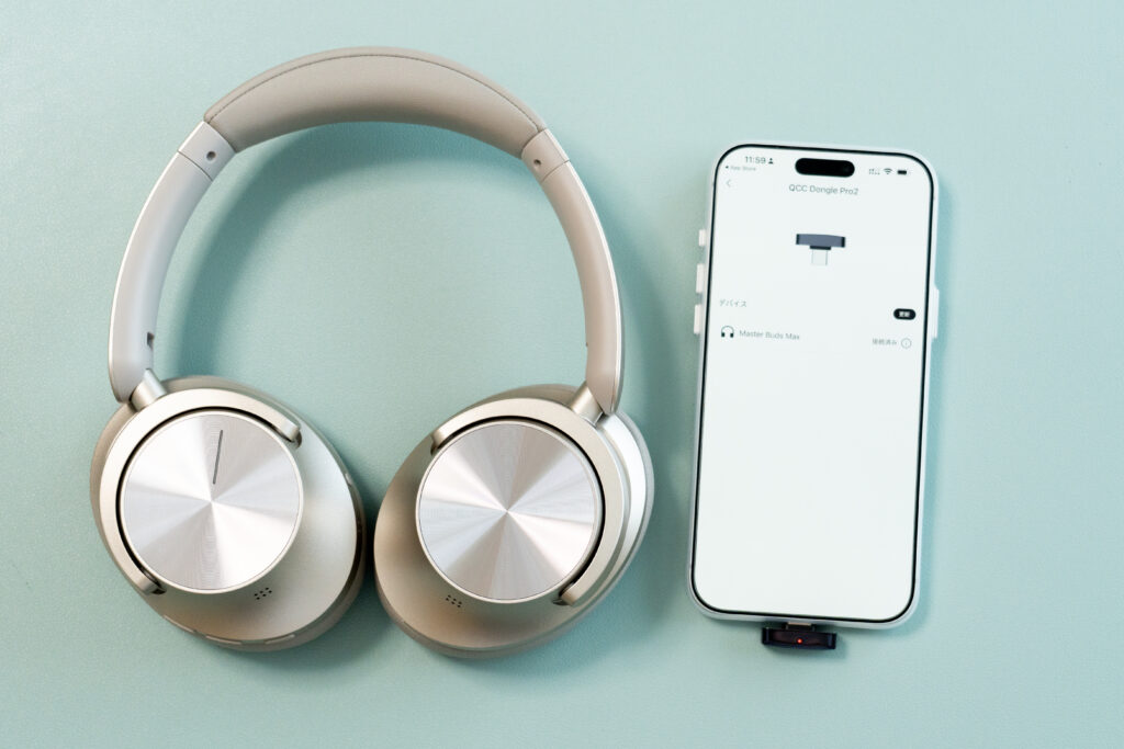 LHDCコーデックが適用されたiPhone+QCC Dongle Pro2とワイヤレスヘッドホン Noise Master Buds MAX